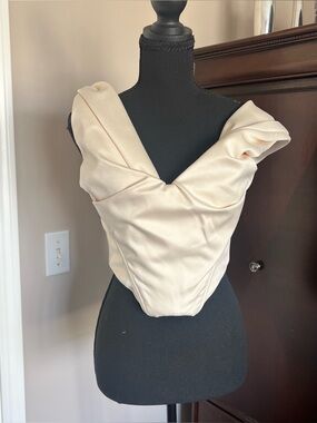 House of CB Silva Cream Draped Off-Shoulder Satin Corset - NWOT - Size M